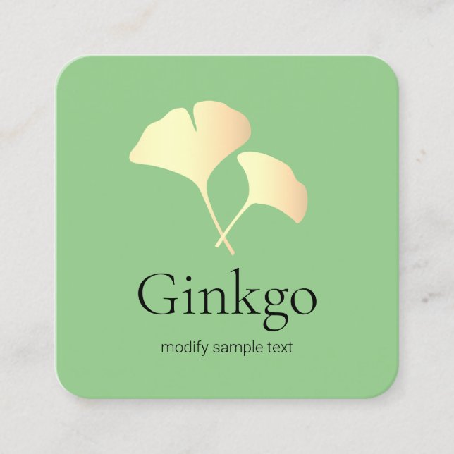 Yellow Gold Ginkgo Leaf Logo Square Business Card (Front)