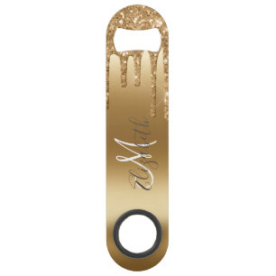 Yellow Gold Glitter Look Drips Monogram Stylish 