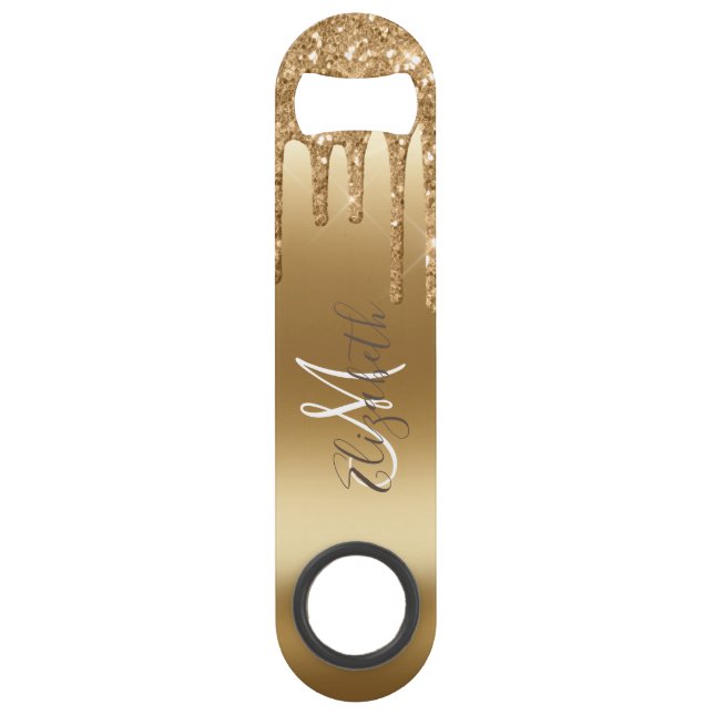 Yellow Gold Glitter Look Drips Monogram Stylish  (Front)