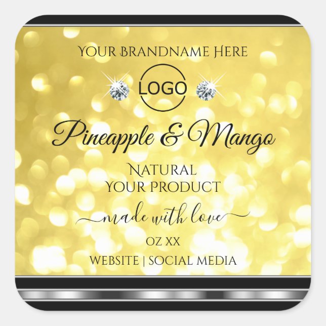 Yellow Gold Glitter Product Labels Diamonds Logo (Front)