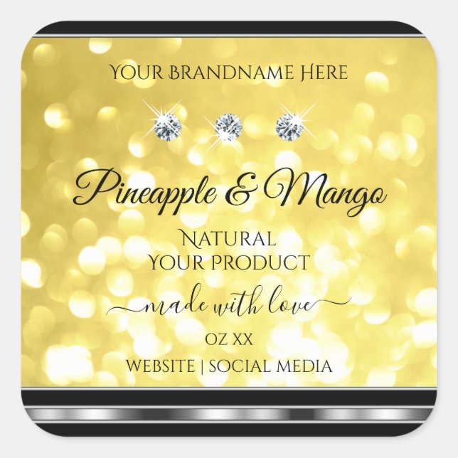 Yellow Gold Glitter Product Labels Diamonds Silver (Front)