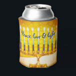 Yellow Gold Hanukkah Menorah Peace Love Light Bold<br><div class="desc">“Peace, love & light.” A calligraphy script quote, overlaying a close-up photo illustration of a bright, colourful, yellow and gold artsy menorah, helps you usher in the holiday of Hanukkah in style. Feel the warmth and joy of the holiday season whenever you relax with your favourite beverage with this stunning,...</div>
