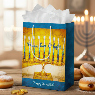 Yellow Gold Hanukkah Menorah Peace Love Light Bold Medium Gift Bag