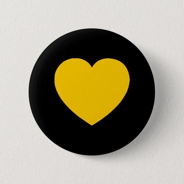 Yellow Gold Heart on Black 6 Cm Round Badge (Front)