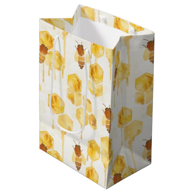 Yellow Gold Honey Bees Birthday Medium Gift Bag (Front Angled)