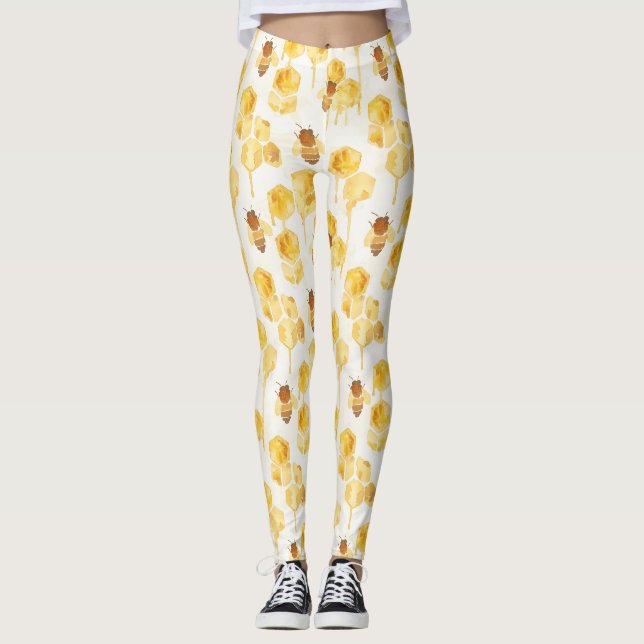 Yellow Gold Honey Bees Leggings (Front)