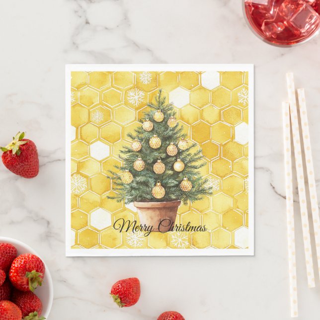 Yellow Gold Honey Christmas Tree Napkin (Insitu)