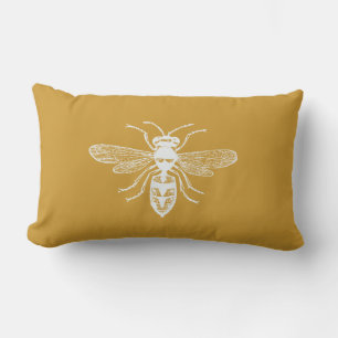 Yellow Gold Inspirational Bee Happy Lumbar Cushion