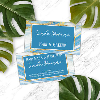 Yellow Gold Light Blue Marble Agate Art Pattern Business Card