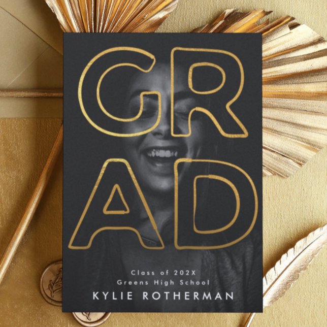 YELLOW GOLD LINE HOLLOW GRAD Contemporary Photo Announcement (Creator Uploaded)