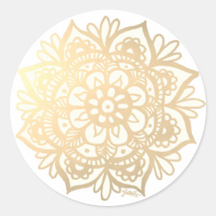 Yellow Gold Mandala Flower Classic Round Sticker
