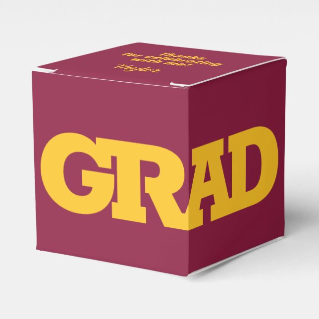 Yellow Gold - Maroon Graduation Party Favour Box (Front Side)