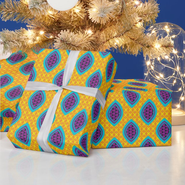 Yellow Gold Purple And Blue African Pattern Wrapping Paper (Holidays)