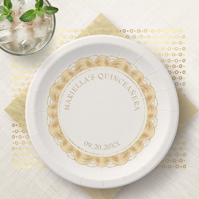 Yellow Gold Quinceanera Paper Plate (Creator Uploaded)