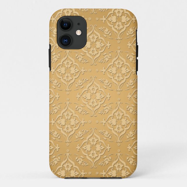 Yellow Gold Saffron Damask Pattern Case-Mate iPhone Case (Back)