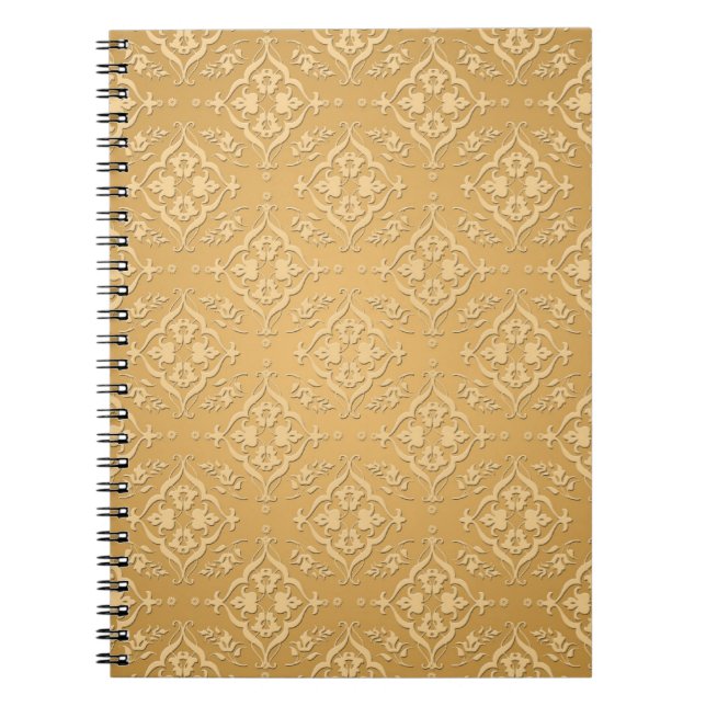 Yellow Gold Saffron Damask Pattern Notebook (Front)