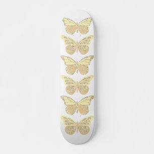 Yellow Gold Sparkle Butterflies Skateboard