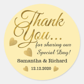 Yellow Gold Thank You Wedding Favour Classic Round Sticker