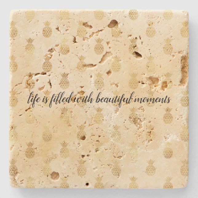 Yellow Gold Tropical Pineapples Stone Coaster (Front)