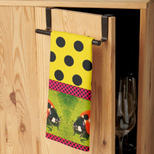 Yellow Gold W/ Polka Dots LadyBug Tea Towel