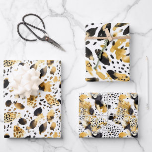 Yellow Gold White Black Leopard Wrapping Paper Sheet