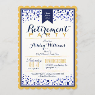Yellow Gold, White, Navy Blue Retirement Party Invitation
