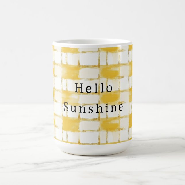 Yellow Gold White Plaid Stripes   Coffee Mug (Center)