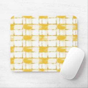 Yellow Gold White Plaid Stripes Mouse Pad