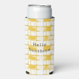 Yellow Gold White Plaid Stripes Seltzer Can Cooler