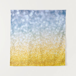 Yellow golden and blue bokeh background. Festive c Tapestry