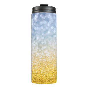 Yellow golden and blue bokeh background. Festive c Thermal Tumbler