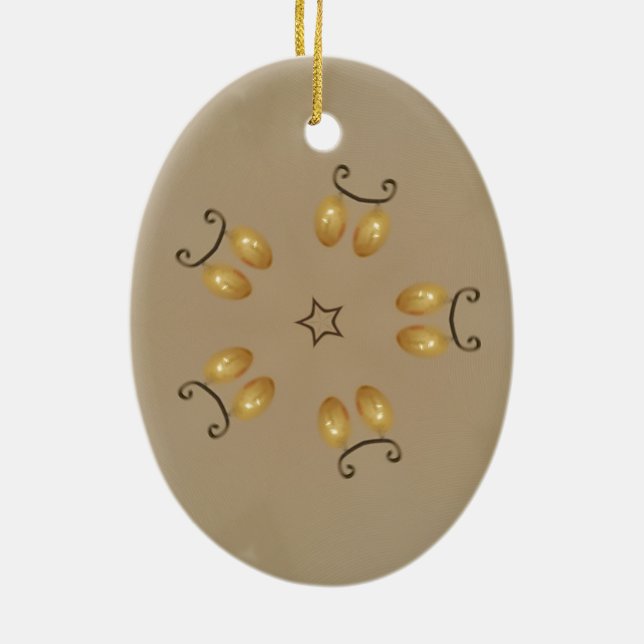 Yellow Golden Egg Pattern Easter Eggs Rustic Beige Ceramic Tree Decoration (Back)