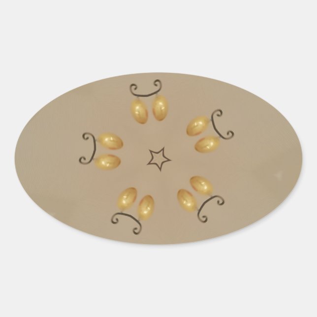 Yellow Golden Egg Pattern Easter Eggs Rustic Beige Oval Sticker (Front)