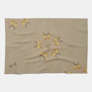 Yellow Golden Egg Pattern Easter Eggs Rustic Beige Tea Towel