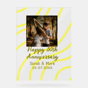 Yellow golden photo 30th wedding anniversary name acrylic sign