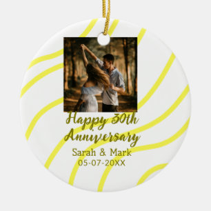 Yellow golden photo 30th wedding anniversary name ceramic tree decoration