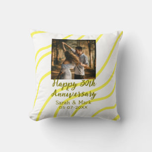Yellow golden photo 30th wedding anniversary name  cushion