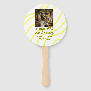 Yellow golden photo 30th wedding anniversary name hand fan