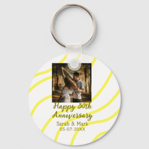 Yellow golden photo 30th wedding anniversary name key ring