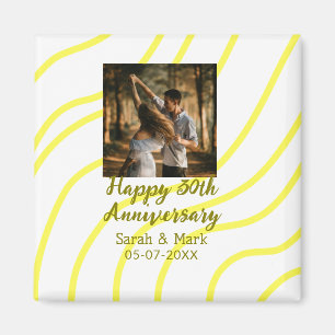 Yellow golden photo 30th wedding anniversary name magnet