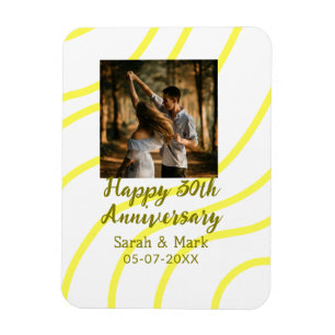 Yellow golden photo 30th wedding anniversary name magnet