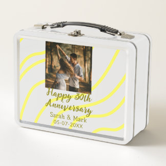 Yellow golden photo 30th wedding anniversary name metal lunch box