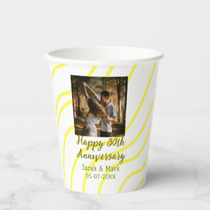 Yellow golden photo 30th wedding anniversary name  paper cups