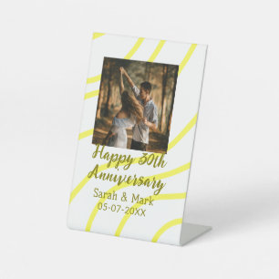 Yellow golden photo 30th wedding anniversary name  pedestal sign