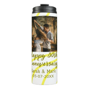 Yellow golden photo 30th wedding anniversary name  thermal tumbler