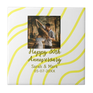 Yellow golden photo 30th wedding anniversary name tile