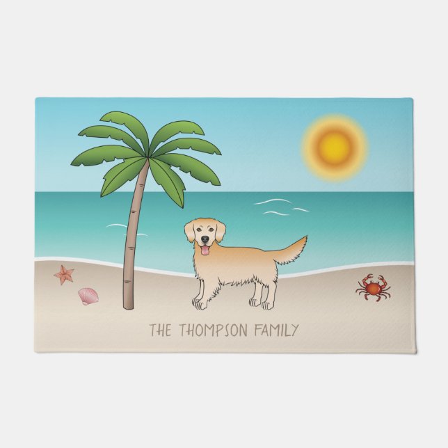 Yellow Golden Retriever At A Tropical Summer Beach Doormat (Front)