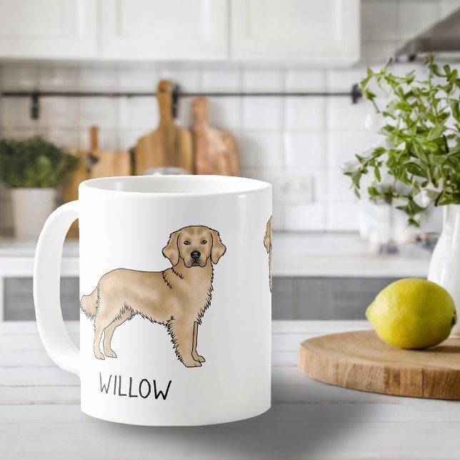 Yellow Golden Retriever Cartoon Dog Custom Name Coffee Mug (Creator Uploaded)