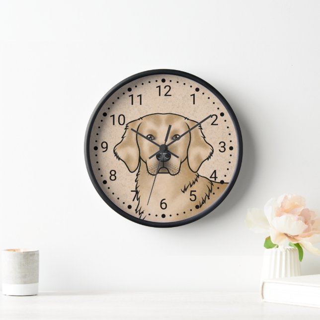 Yellow Golden Retriever Cartoon Dog Head Portrait Clock (Home)