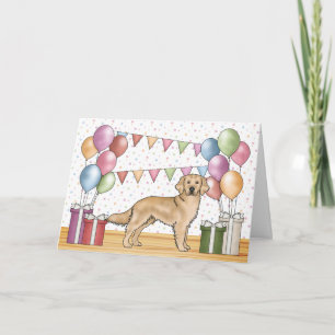 Yellow Golden Retriever Colourful Pastel Birthday Card